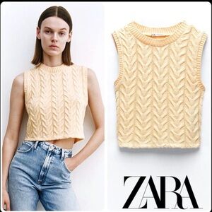 Title: Zara Yellow Cropped Cable Knit Sweater, Size Large